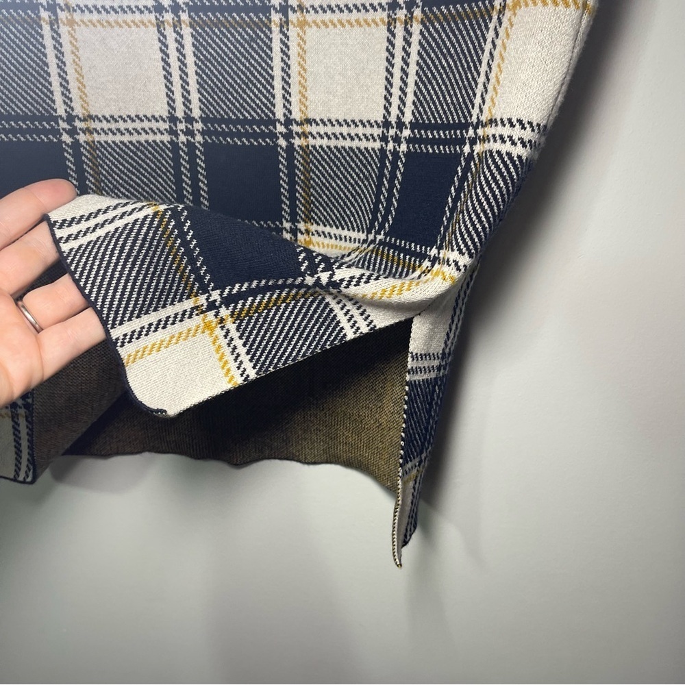Ann Taylor Women’s Plaid Knit fall holiday Pencil Skirt Navy Yellow in Size M - Picture 4 of 8